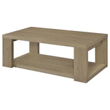 Pavone Transitional Rectangular Coffee Table with Open Lower Shelf Latte view 4