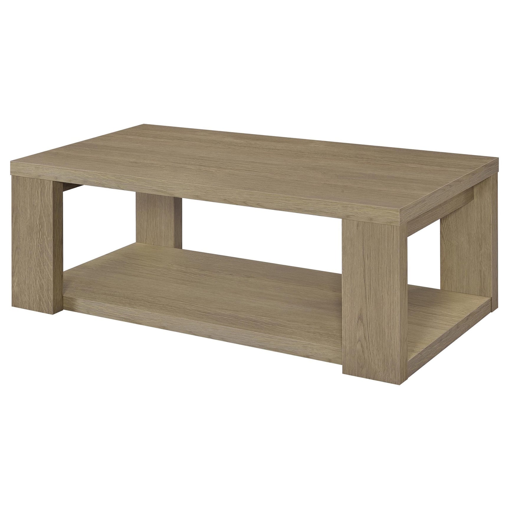 Pavone Transitional Rectangular Coffee Table with Open Lower Shelf Latte view 4