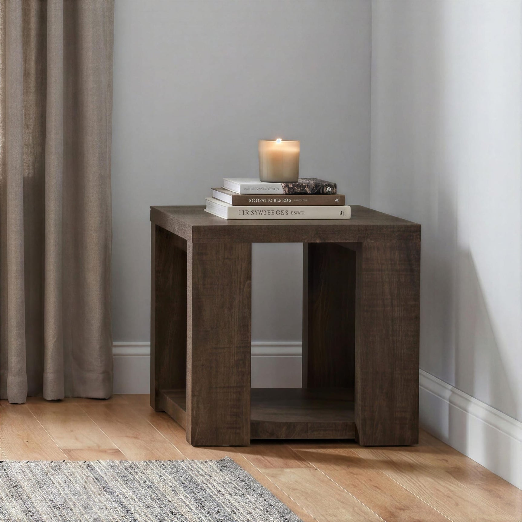Pavone Transitional Square End Table with Lower Shelf Dark Rustic Mango view 2