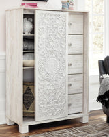 Paxberry Whitewash Panel Bedroom Set Queen 4: Bed, Dresser, Mirror, Chest from Decor Furniture