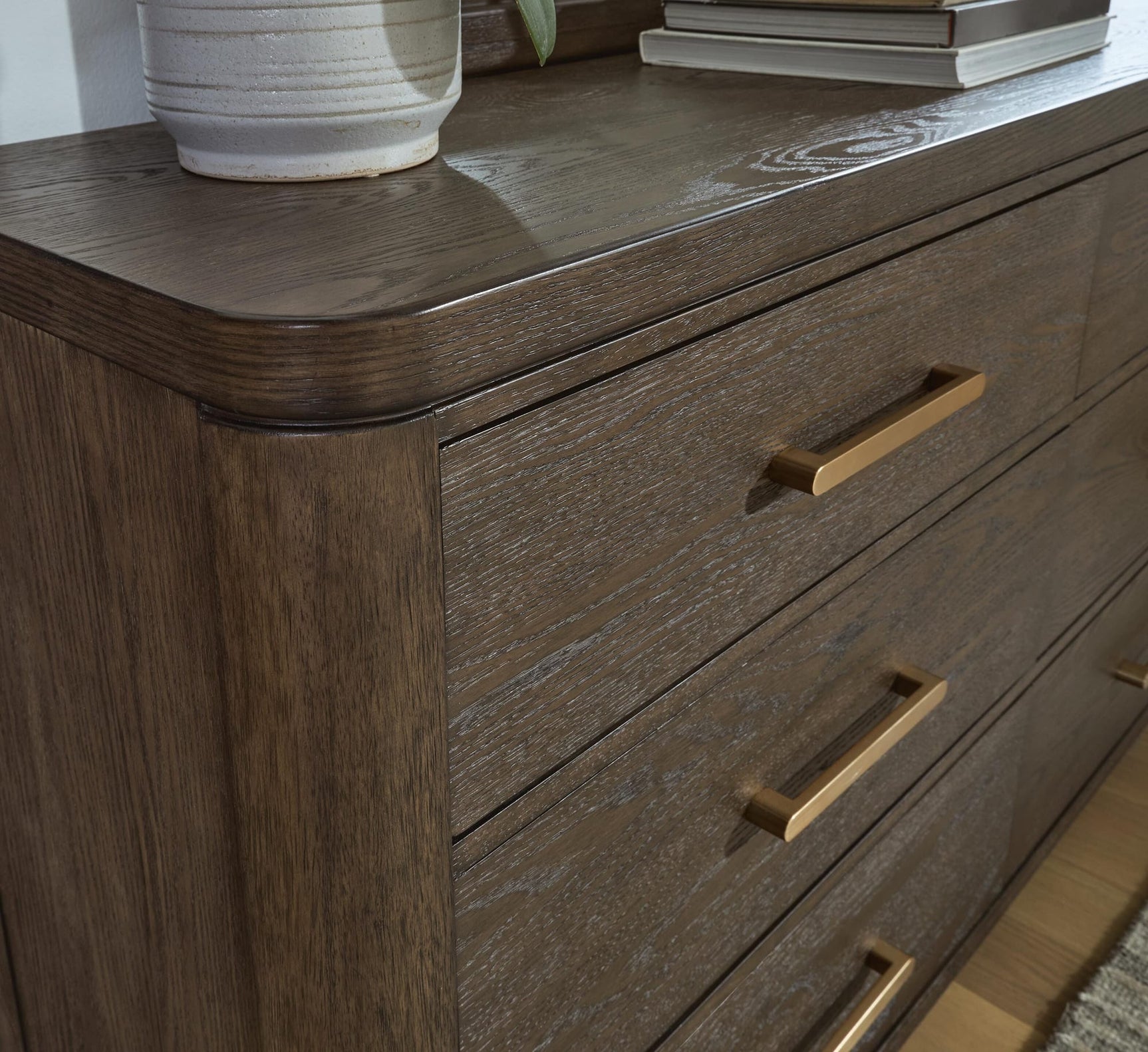 Radkin Burnished Brown Dresser and Mirror detail view