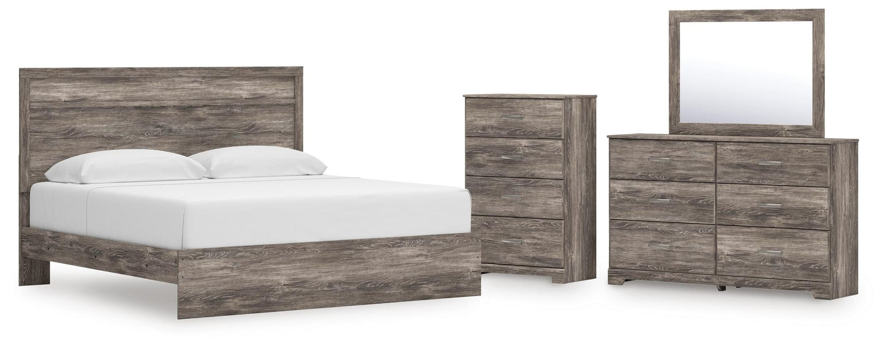 Ralinksi Gray Panel Bedroom Set King 4: Bed, Dresser, Mirror, Chest from Decor Furniture