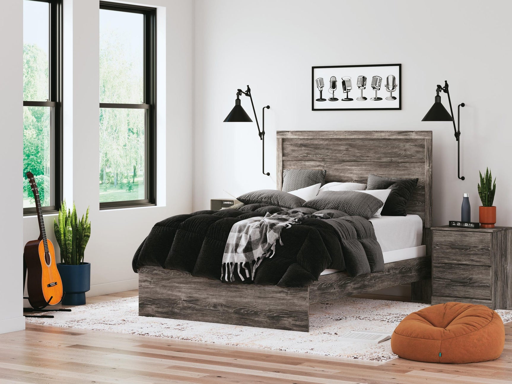 Ralinksi Gray Panel Bedroom Set Full 5: Bed, Dresser, Mirror, Chest, NightStand from Decor Furniture