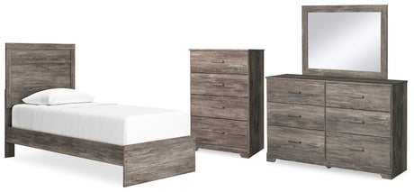 Ralinksi Gray Panel Bedroom Set Twin 4: Bed, Dresser, Mirror, Chest from Decor Furniture