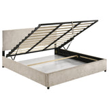 Reeves Upholstered Eastern King Lift-Top Storage Platform Bed Beige view 2