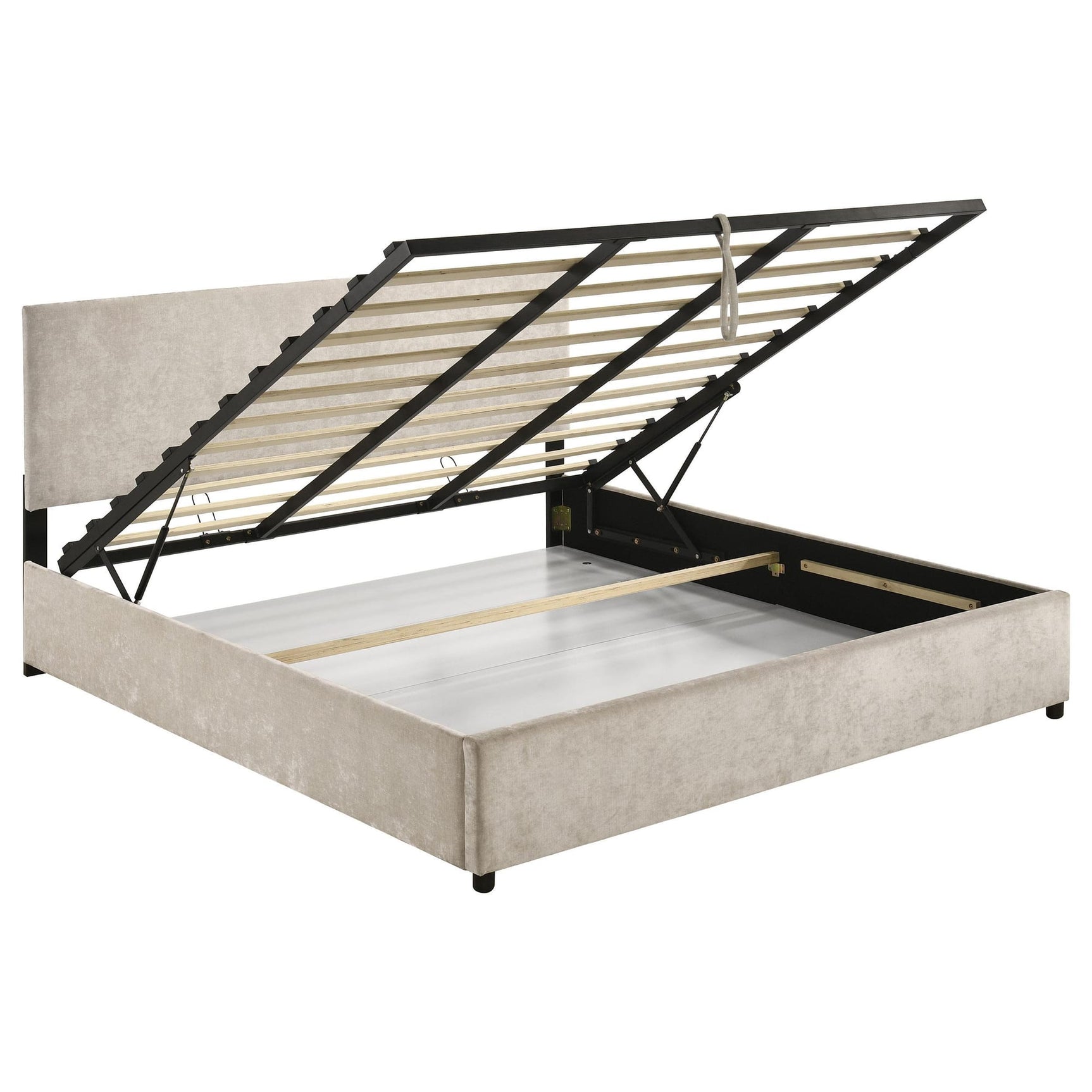 Reeves Upholstered Eastern King Lift-Top Storage Platform Bed Beige view 2