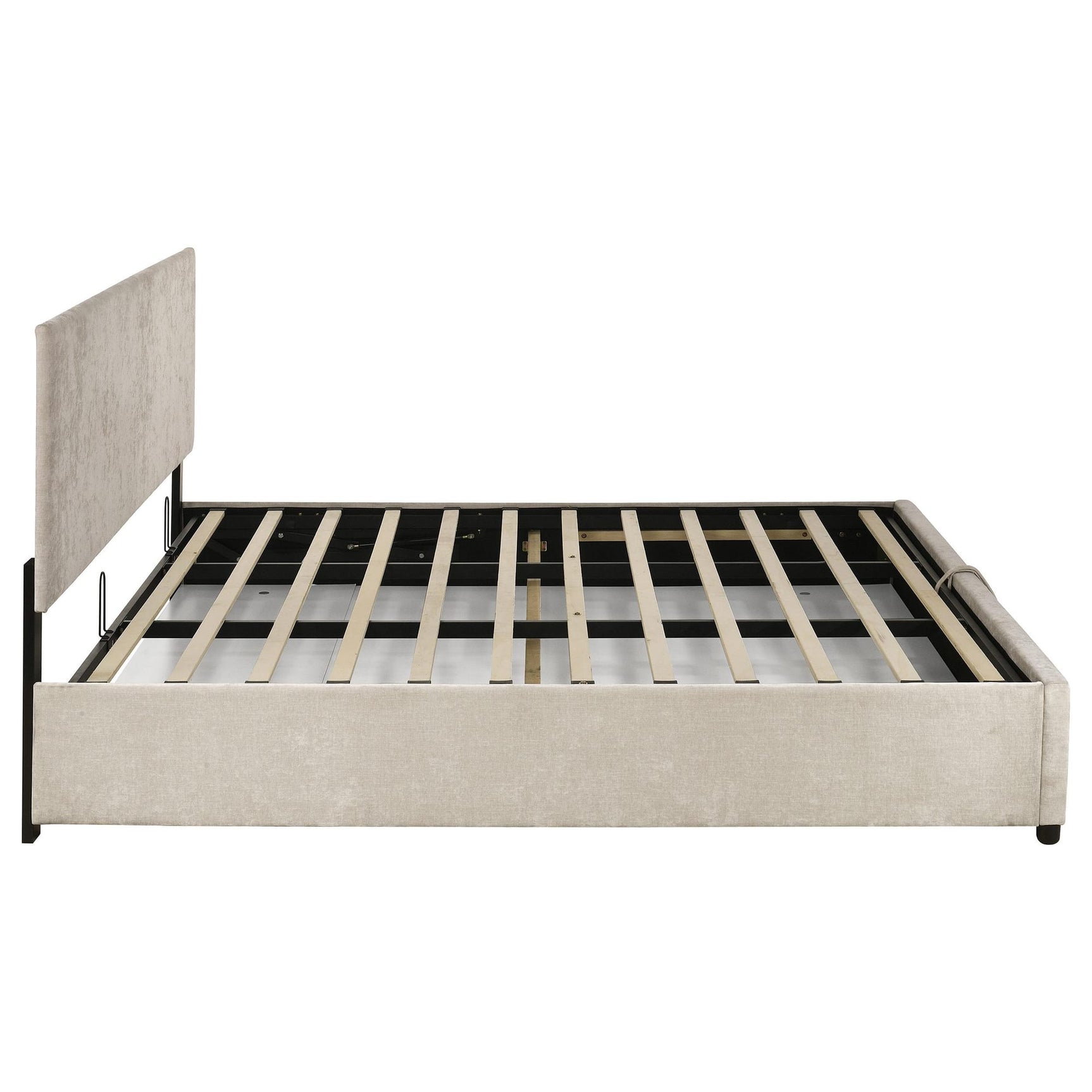 Reeves Upholstered Eastern King Lift-Top Storage Platform Bed Beige view 7