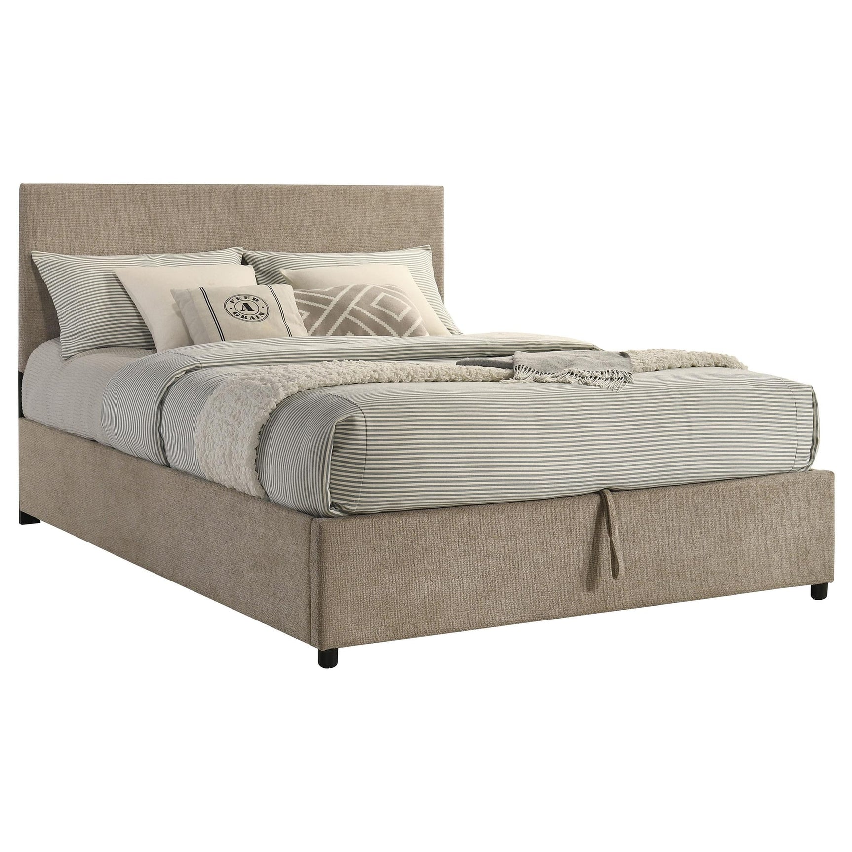 Reeves Upholstered Eastern King Lift-Top Storage Platform Bed Tan view 6