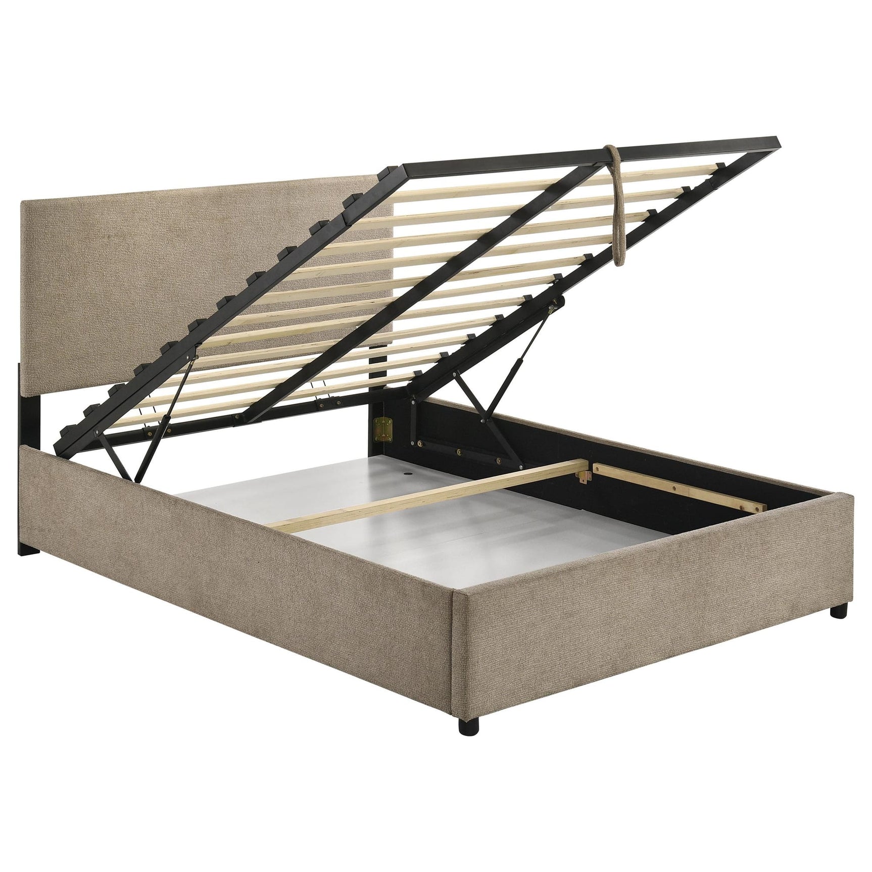 Reeves Upholstered Full Lift-Top Storage Platform Bed Tan view 2