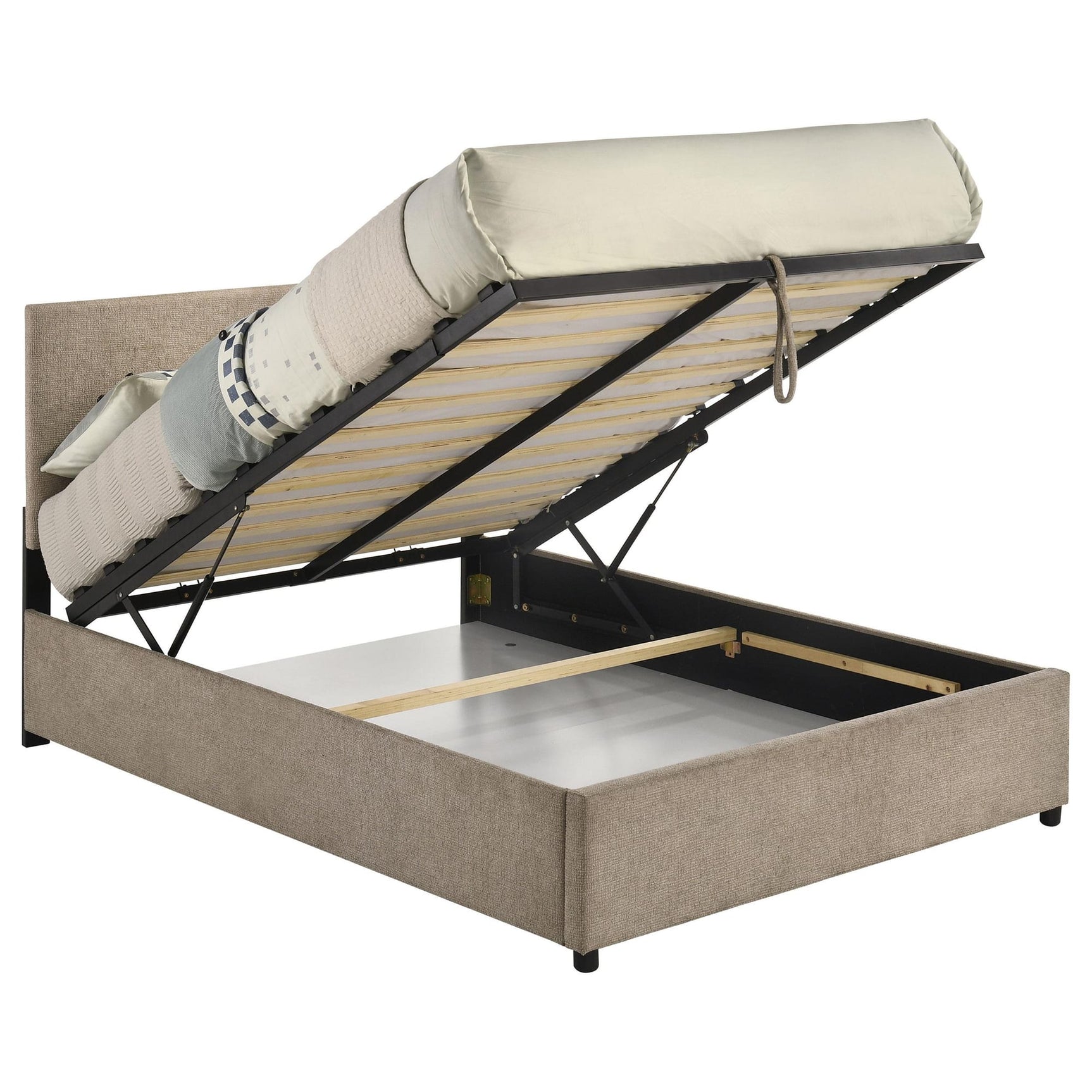 Reeves Upholstered Full Lift-Top Storage Platform Bed Tan view 4