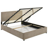Reeves Upholstered Queen Lift-Top Storage Platform Bed Tan from Decor Furniture
