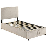 Reeves Upholstered Twin Lift-Top Storage Platform Bed Beige from Decor Furniture