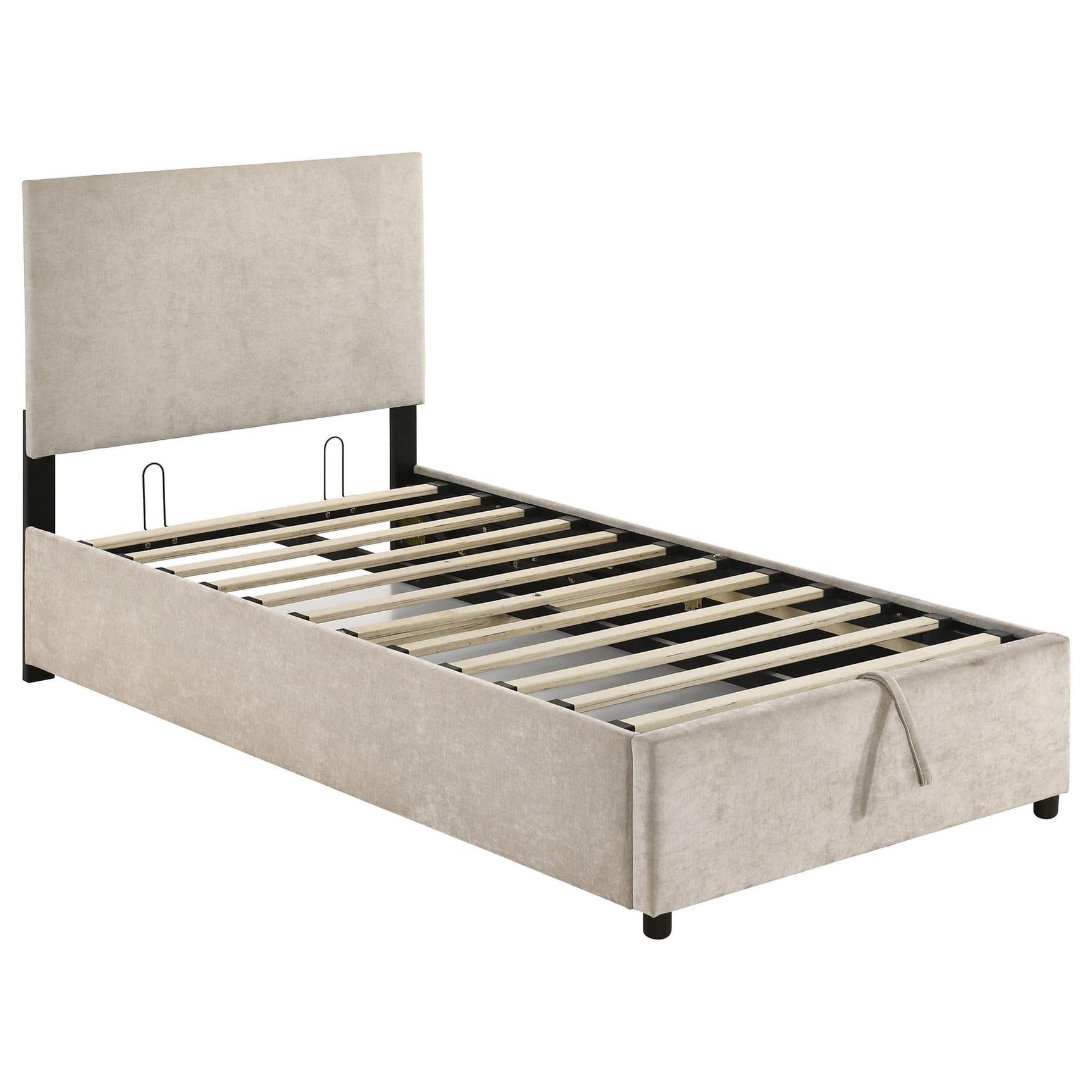 Reeves Upholstered Twin Lift-Top Storage Platform Bed Beige from Decor Furniture