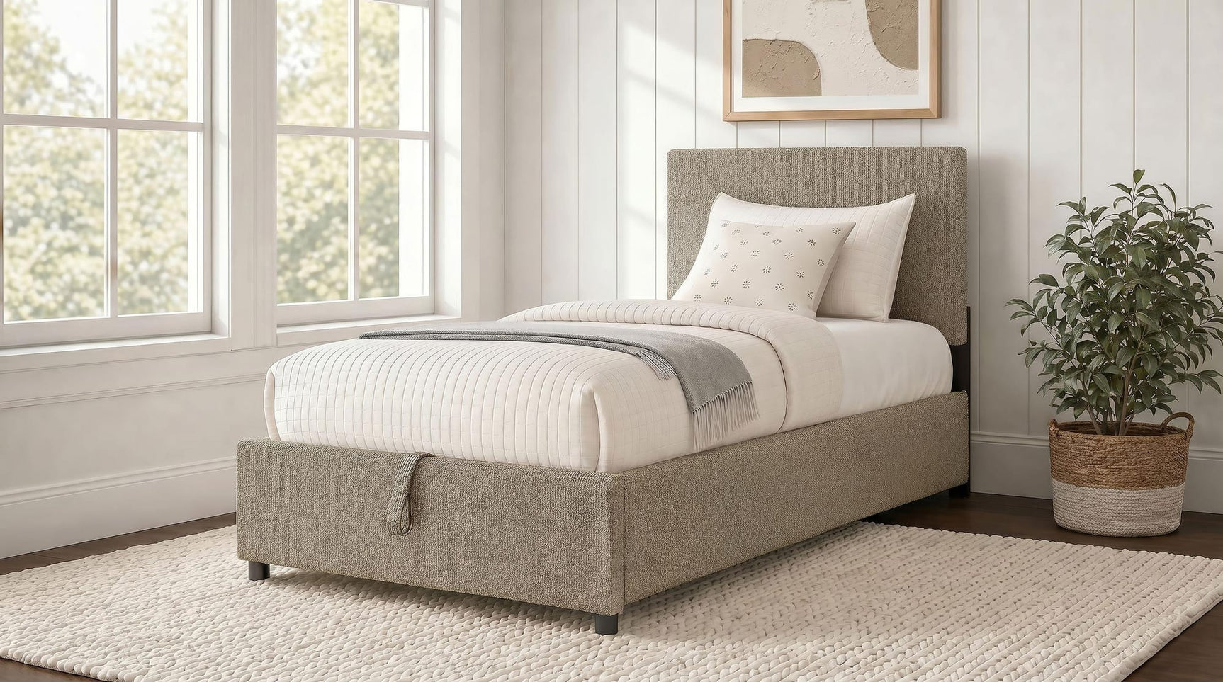 Reeves Upholstered Twin Lift-Top Storage Platform Bed Tan view 2
