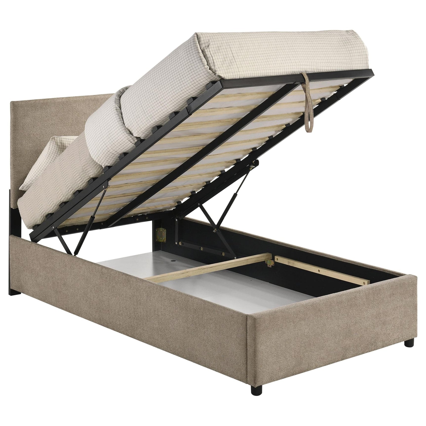 Reeves Upholstered Twin Lift-Top Storage Platform Bed Tan view 6