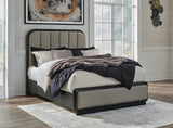 Rowanbeck Gray/Black Upholstered Panel Bedroom Set Queen 3: Bed, Dresser, Mirror from Decor Furniture