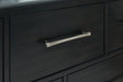Rowanbeck Gray/Black Upholstered Panel Bedroom Set King 3: Bed, Dresser, Mirror from Decor Furniture