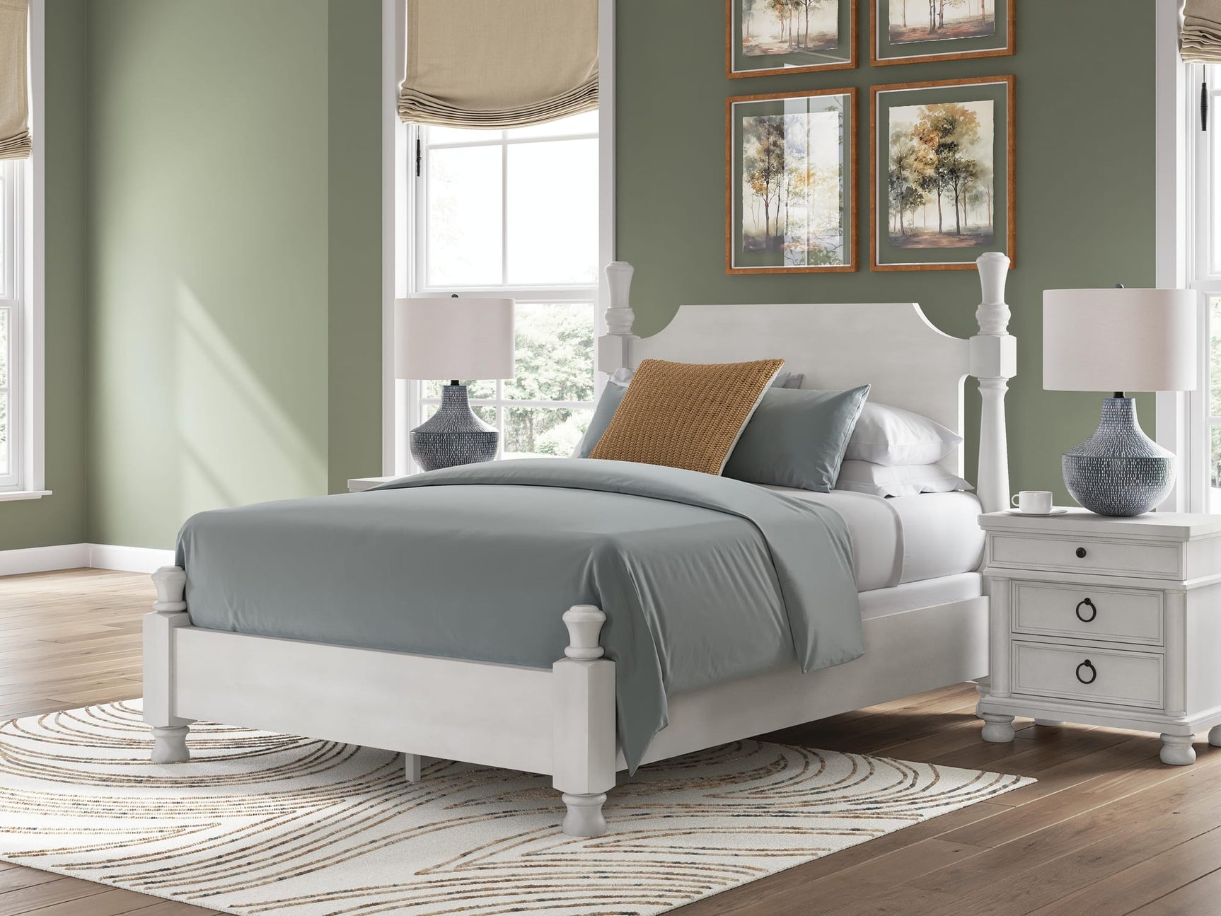 Rowlenstown Antique White Poster Bedroom Set Queen 3: Bed, Dresser, Mirror from Decor Furniture