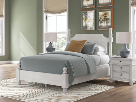 Rowlenstown Antique White Poster Bedroom Set Queen 3: Bed, Dresser, Mirror from Decor Furniture