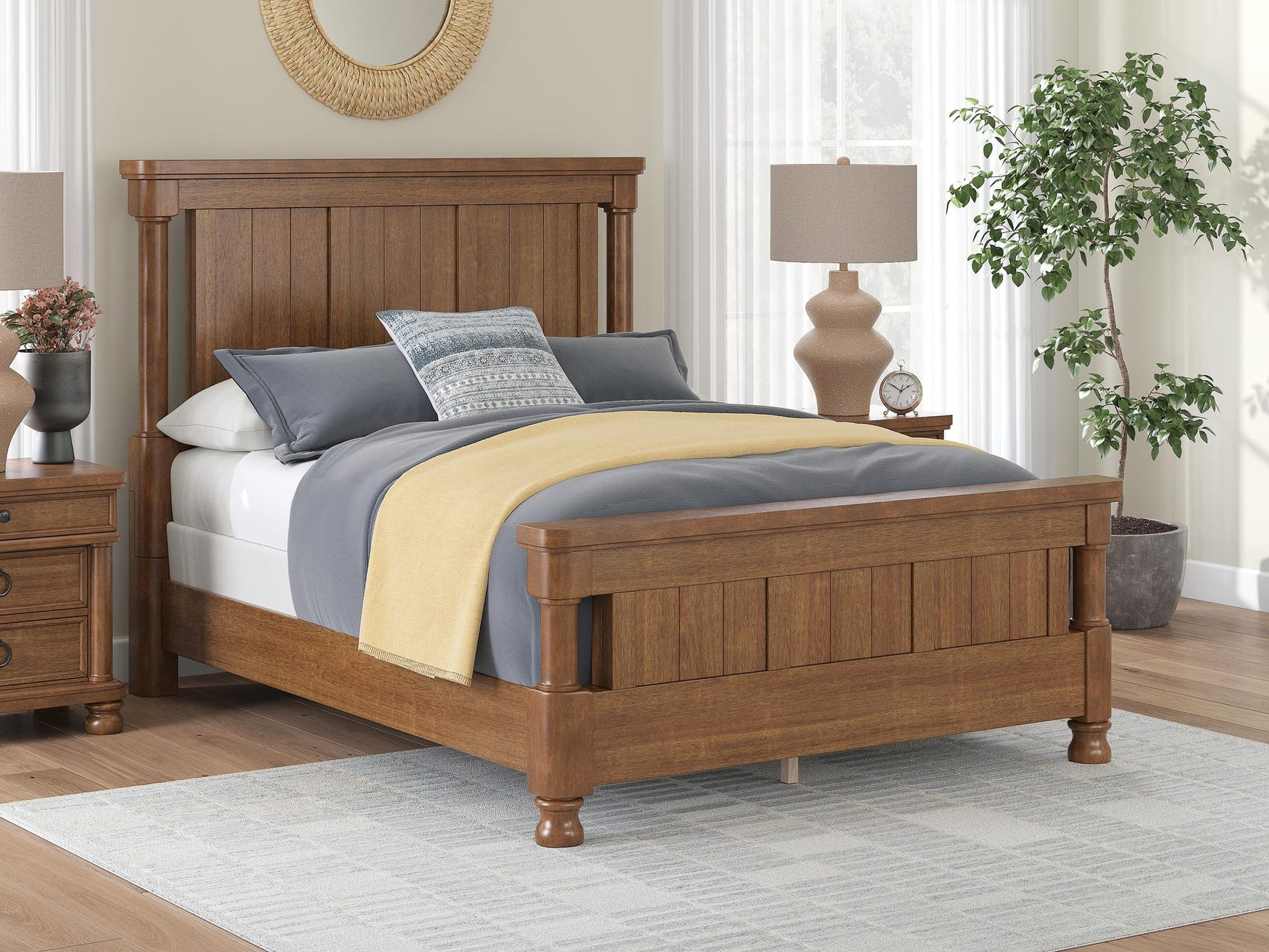 Rowlenstown Brown Poster Bedroom Set Queen 3: Bed, Dresser, Mirror from Decor Furniture