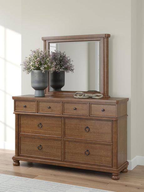 Rowlenstown Brown Poster Bedroom Set King 3: Bed, Dresser, Mirror from Decor Furniture