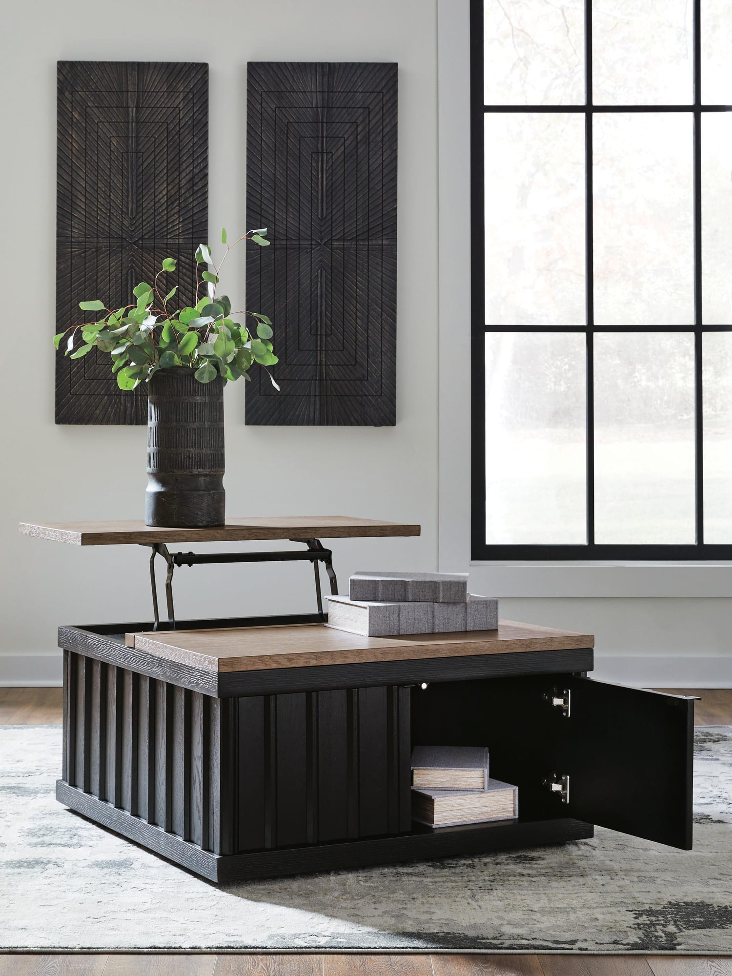 Rylandyn Black/Light Brown Lift-Top Coffee Table view 6