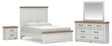 Savonport White/Brown Panel Bed. Dresser, Mirror Bedroom Set from Decor Furniture