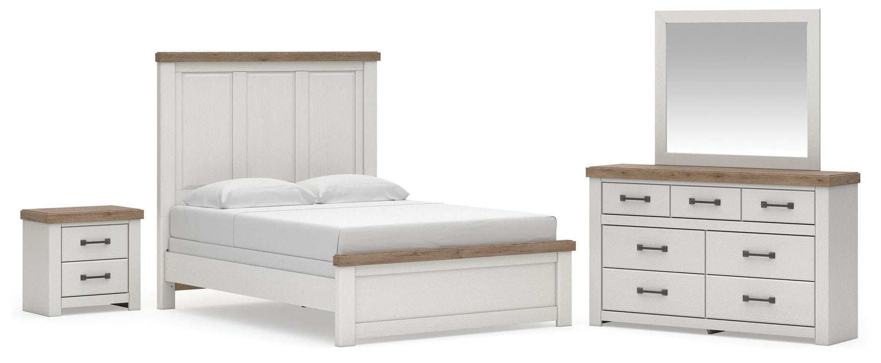 Savonport White/Brown Panel Bed. Dresser, Mirror Bedroom Set from Decor Furniture