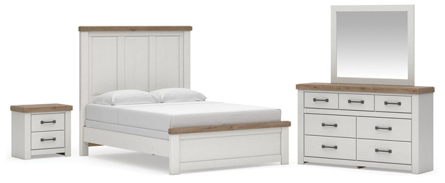 Savonport White/Brown Panel Bed. Dresser, Mirror Bedroom Set from Decor Furniture