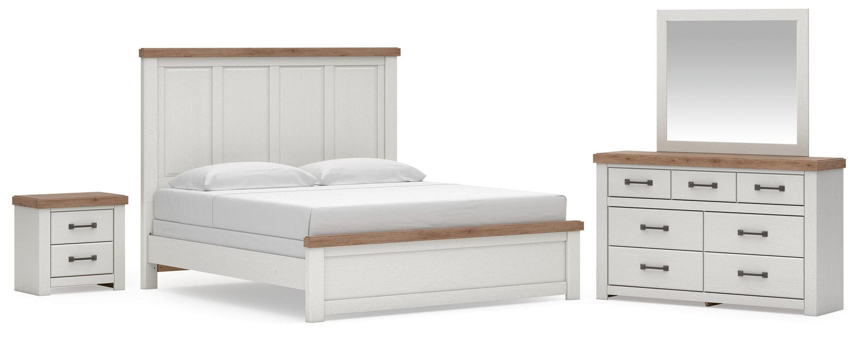 Savonport White/Brown Panel Bed. Dresser, Mirror Bedroom Set view 2
