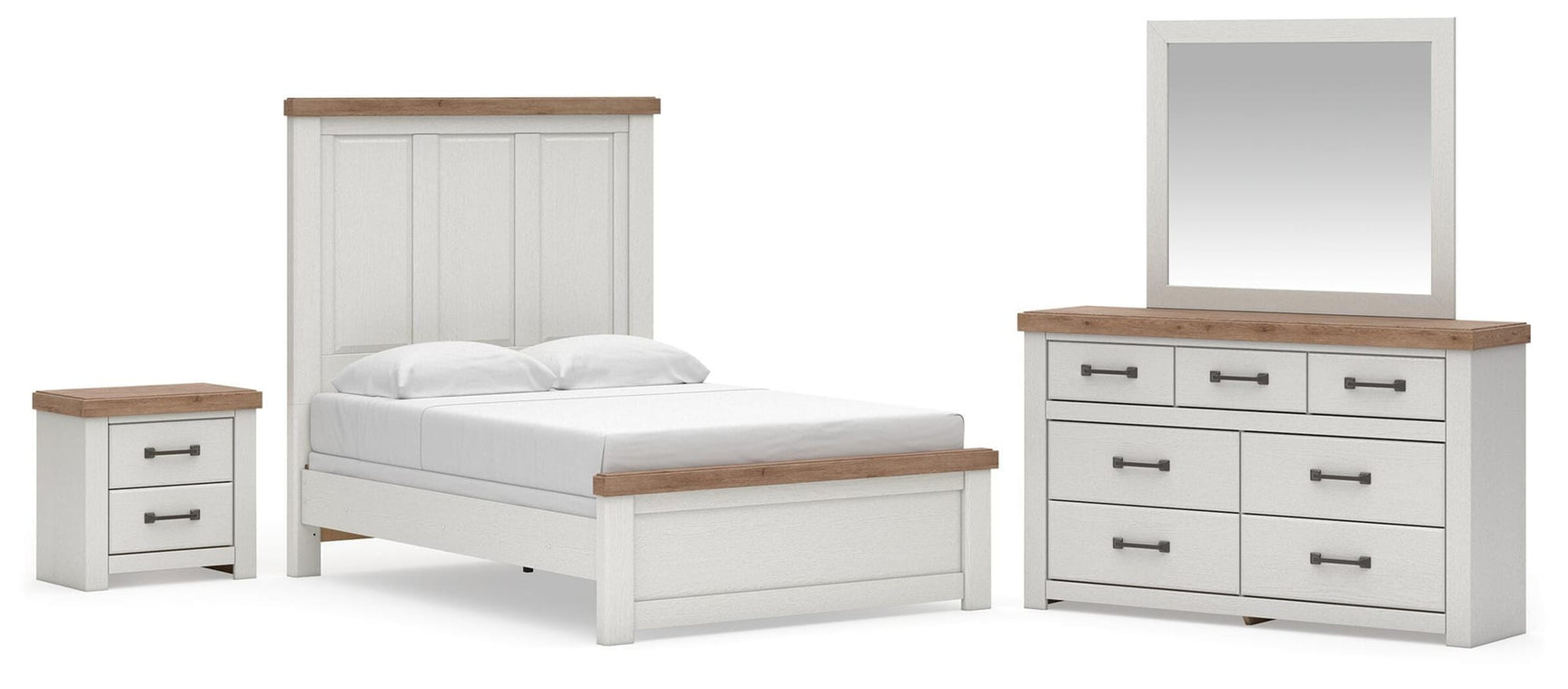 Savonport White/Brown Panel Bed. Dresser, Mirror Bedroom Set view 3