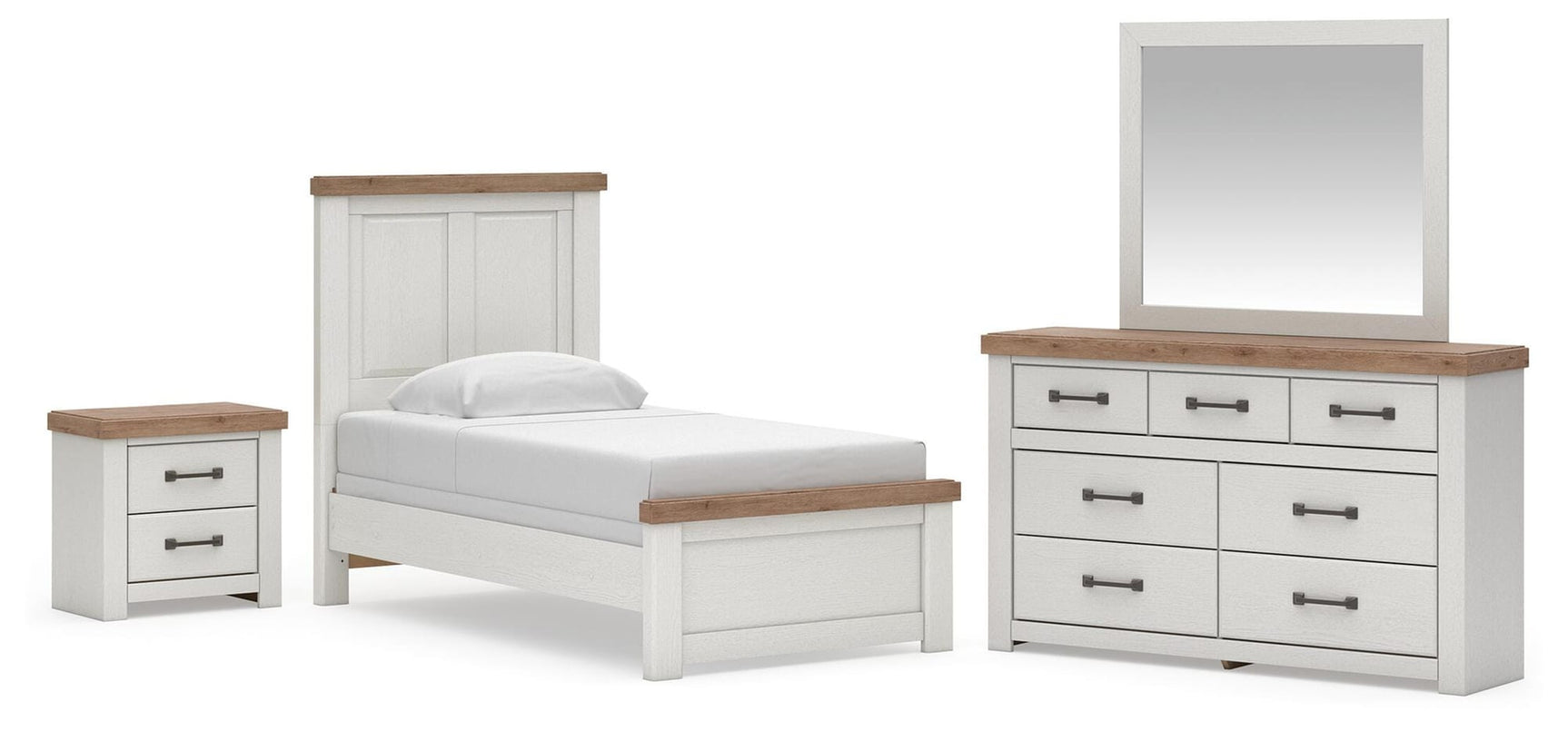Savonport White/Brown Panel Bed. Dresser, Mirror Bedroom Set view 4