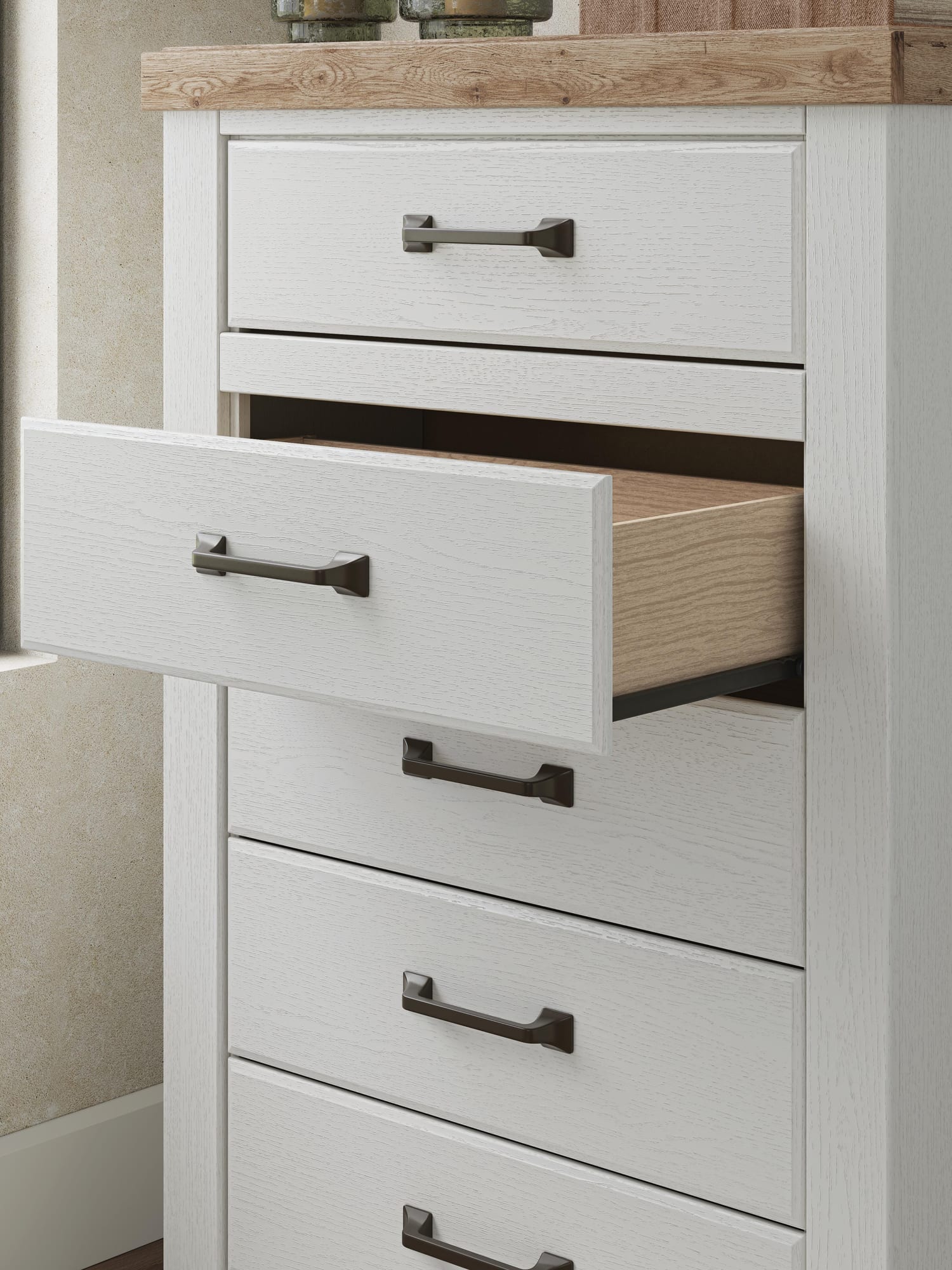 Savonport White/Brown Panel Bedroom Set detail view