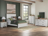 Savonport White/Brown Panel Bedroom Set Queen 5: Bed, Dresser, Mirror, Chest, NightStand from Decor Furniture