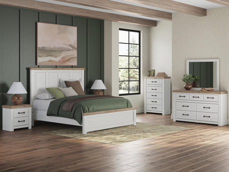 Savonport White/Brown Panel Bedroom Set King 5: Bed, Dresser, Mirror, Chest, NightStand from Decor Furniture