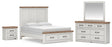 Savonport White/Brown Panel Storage Bed. Dresser, Mirror Bedroom Set from Decor Furniture