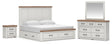 Savonport White/Brown Panel Storage Bed. Dresser, Mirror Bedroom Set view 2