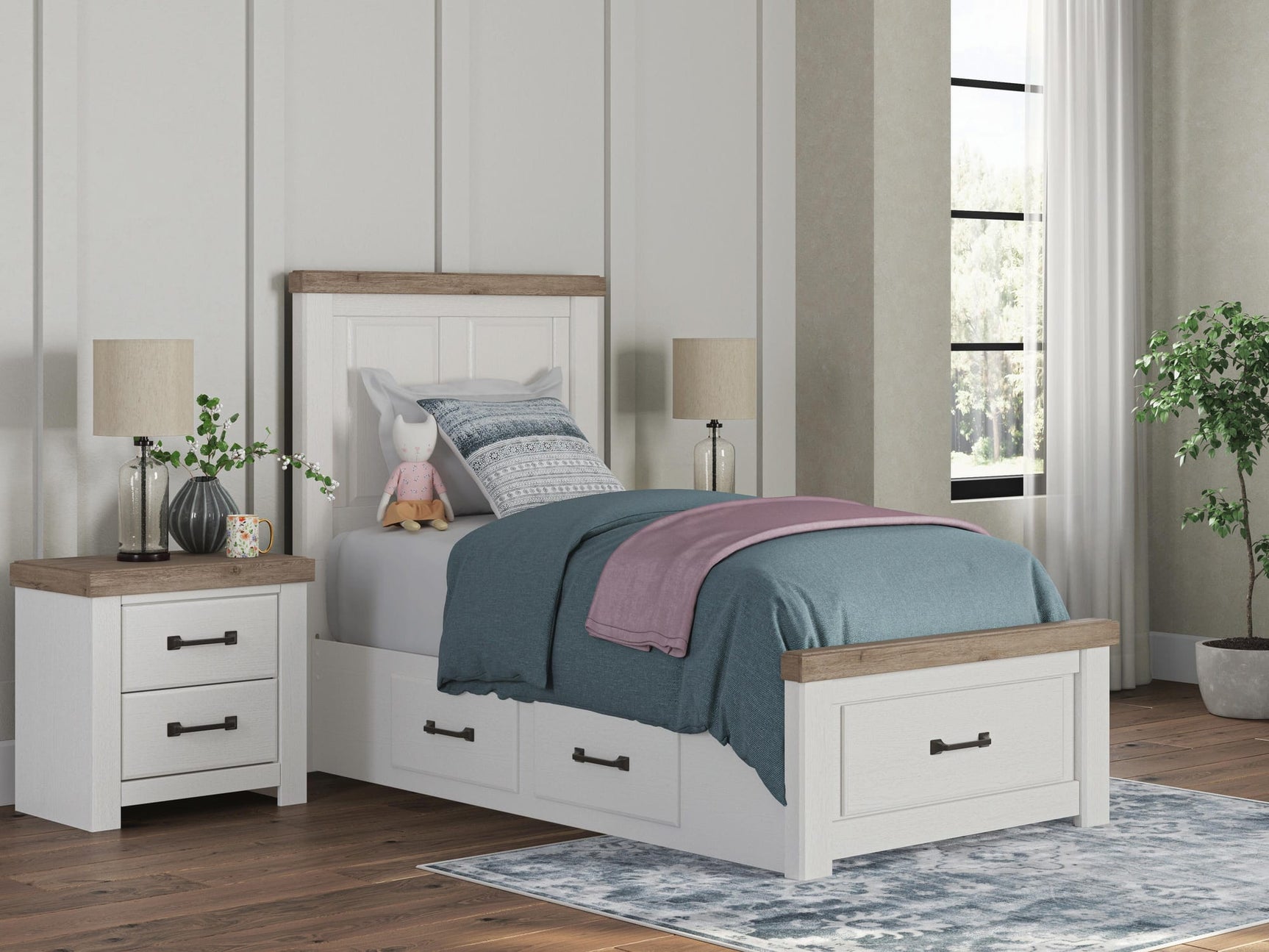 Savonport White/Brown Twin Panel Storage Bed from Decor Furniture