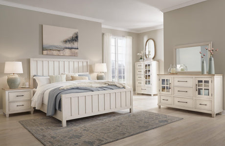 Shaybrock Antique White Panel Bedroom Set King 3: Bed, Dresser, Mirror from Decor Furniture