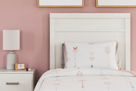 Stelsie White Panel Bedroom Set Twin 3: Bed, Dresser, Mirror from Decor Furniture