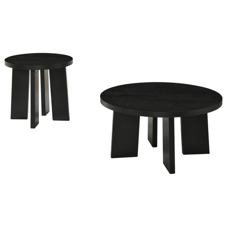 Strouse 2-Piece Round Coffee and End Table Set in Black from Decor Furniture