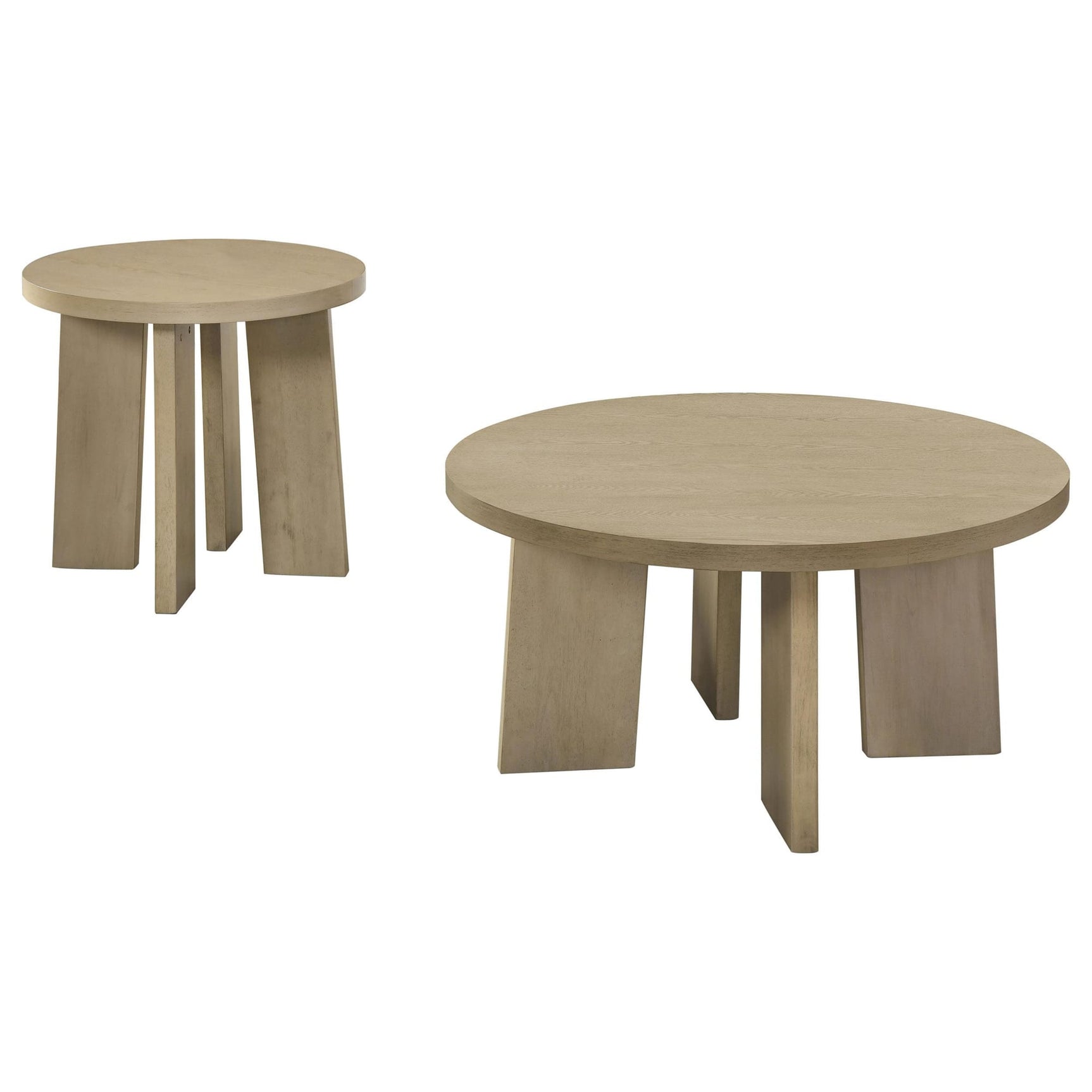 Strouse 2-Piece Round Coffee and End Table Set in Natural Oak from Decor Furniture