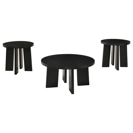 Strouse 3-Piece Round Coffee and End Table Set in Black from Decor Furniture