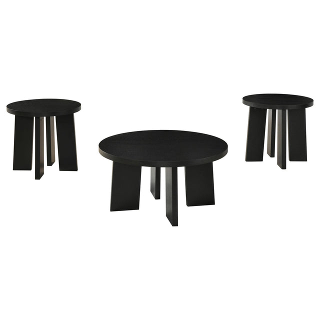 Strouse 3-Piece Round Coffee and End Table Set in Black from Decor Furniture