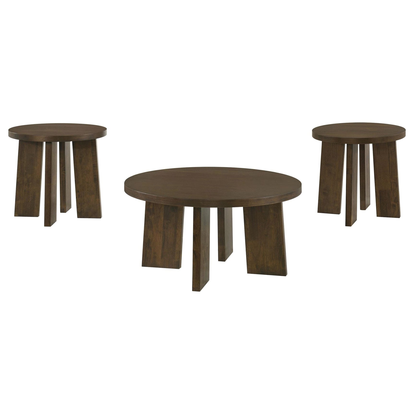 Strouse 3-Piece Round Coffee and End Table Set in Dark Walnut from Decor Furniture