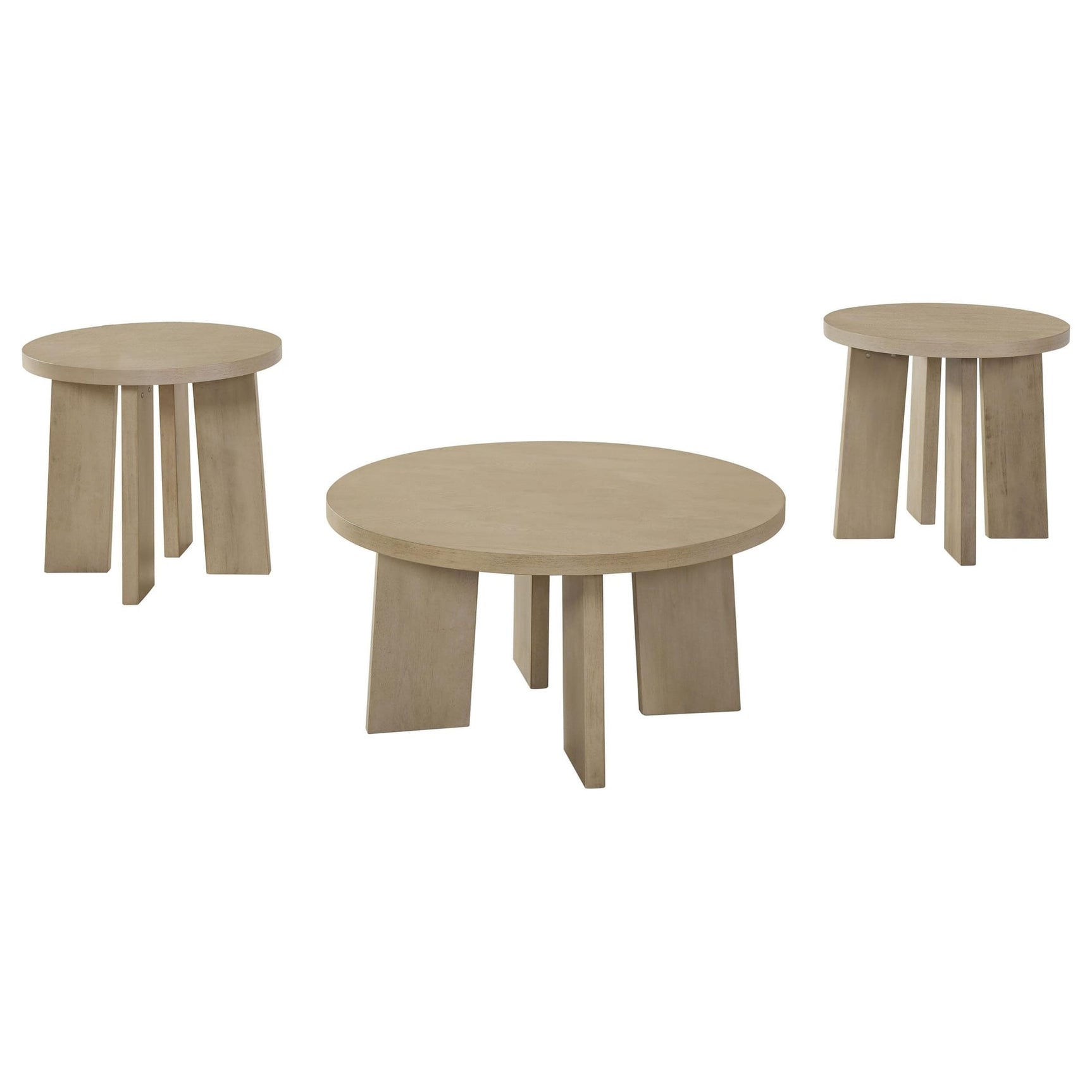 Strouse 3-Piece Round Coffee and End Table Set in Natural Oak from Decor Furniture