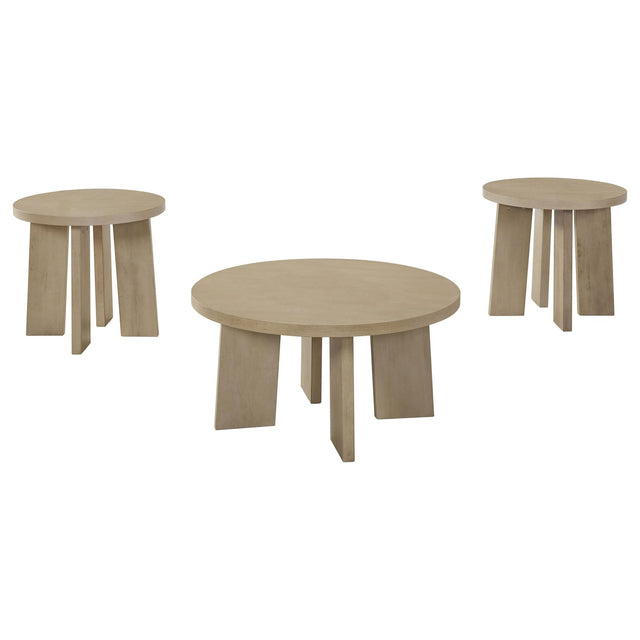 Strouse 3-Piece Round Coffee and End Table Set in Natural Oak from Decor Furniture