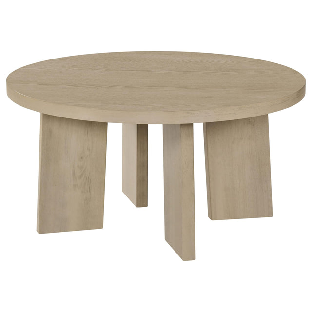 Strouse Contemporary Round Coffee Table in Natural Oak from Decor Furniture