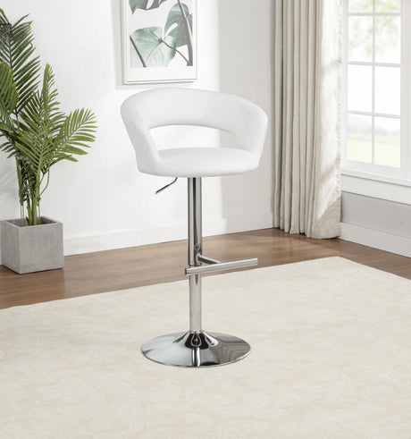 Travia Adjustable Leatherette Swivel Bar Stool White and Chrome from Decor Furniture