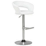Travia Adjustable Leatherette Swivel Bar Stool White and Chrome view 2
